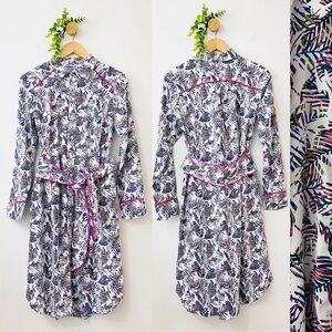 Coolibar NWT UPF 50+ Kitts Shirt Dress White Leaf Print Dress